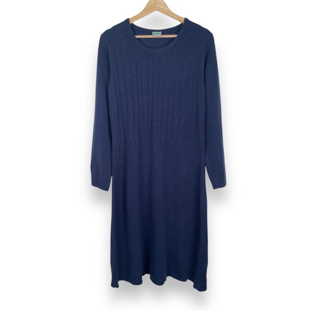 y2k Sara Morgan Cable Knit Sweater Dress Sz MP Navy Blue Long Sleeve Midi Length